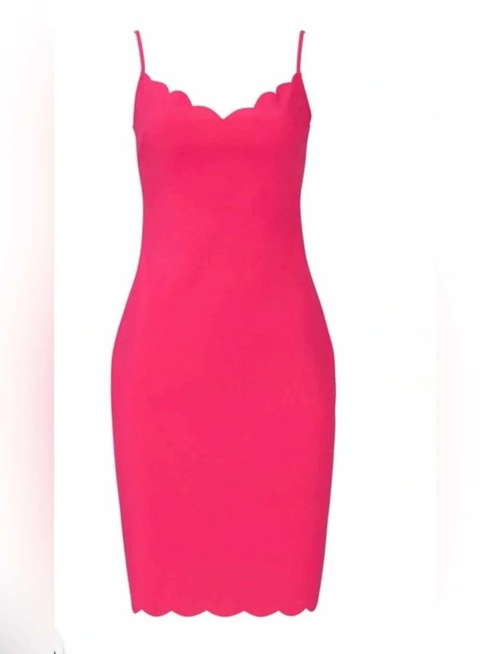 Likely Hot Pink Scallop-Trim Midi Bodycon Dress